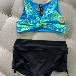 PINK Victoria's Secret Gym to Swim Shortie Bikini - Blue/Green and Black